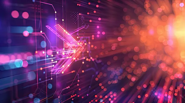 Startup concept. Up arrow. Abstract circuit lines Futuristic technology digital hi tech background